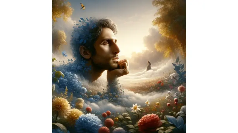 התמונה הלוכדת את המהות של אסף אמדורסקי על רקע טבע ופרחים, שמעבירה את האווירה העמוקה והרגשית של השיר