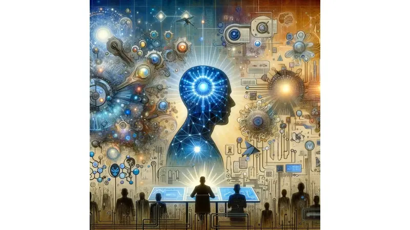 התמונה המייצגת את התפיסה המופשטת של סם אלטמן הדן בעתיד טכנולוגיית הבינה המלאכותית והאבולוציה של הבינה המלאכותית